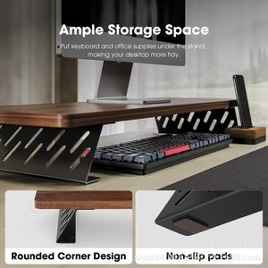 Wooden Computer Monitor Riser Stand <b>Desktop</b> Screen Base Support Frame Office Desk Storage Rack <b>Shelf</b> Single Layer - Product Image 3