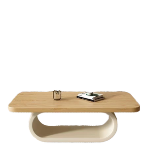 Mesa de Centro de Diseño Contemporáneo de Estilo Nórdico Crema, Moderna y de Lujo Ligero, Ovalada Francesa de Madera Maciza para Muebles de Sala de Estar - Product Image 1