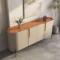 Console de salon contemporaine moderne minimaliste en cuir écologique avec rangement, buffet de luxe avec plateau en dalle de roche pour