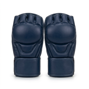 Blue MMA Gloves PU Leather Half Finger Boxing Training with <b>Velcro</b> Wrist Support - Product Image 1