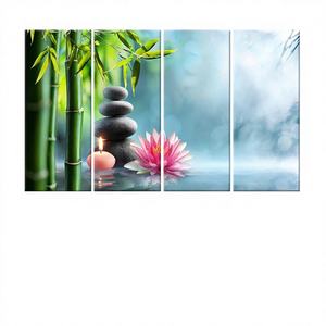 Panel de Lona Impresa con Diseño Art Deco Moderno, Paisajes de Piedras Zen, Decoración de Pared para Spa o Dormitorio, 4 Piezas Enmarcadas - Product Image 1