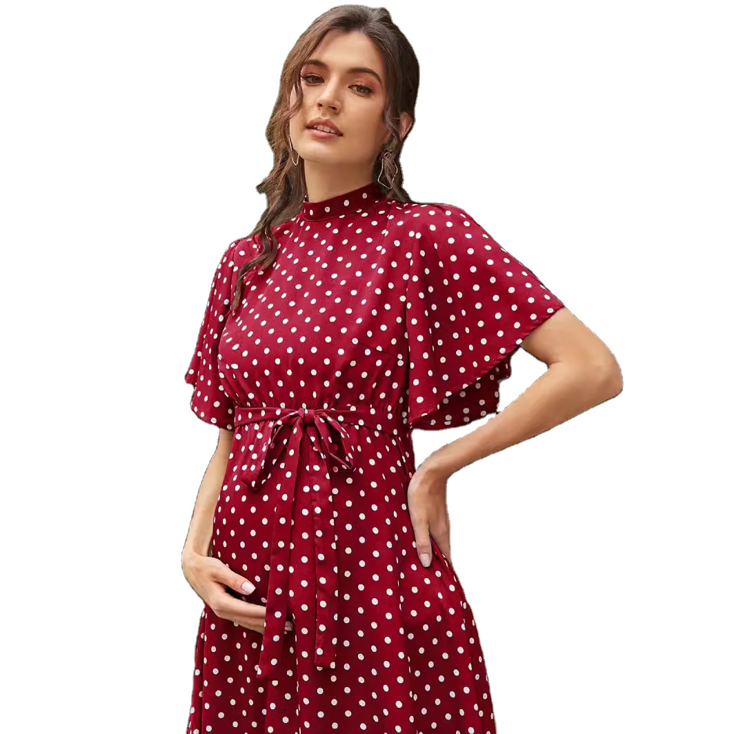 white christmas dresses Beige Floral Pleated Short Sleeve Chiffon Maternity Midi Dress – PinkBlush