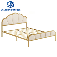 Lit de chambre à coucher de style contemporain de luxe léger, super qualité, rembourré en tissu, double, avec cadre en métal et en bois robuste