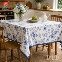 Nappe de table HuaLai sur mesure, motif floral bleu toile, en faux coton et polyester, pour cuisine