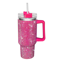 Vaso Térmico de Acero Inoxidable de 40 oz con Asa con Incrustaciones de Diamantes, Nuevo Vaso Portátil para Auto con Pedrería