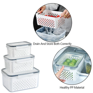 Fridge Organizer Bins Leakproof Plastic Transparent <strong>Kitchen</strong> Food Pantry <strong>Storage</strong> <strong>Containers</strong> With Lids and Removable Colanders - Product Image 2