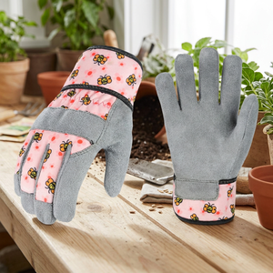 ถุงมือทำสวนลายผึ้ง ผ้าสีชมพู ฝ่ามือสีเทา แบบสวม สำหรับงานกลางแจ้ง - Product Image 2