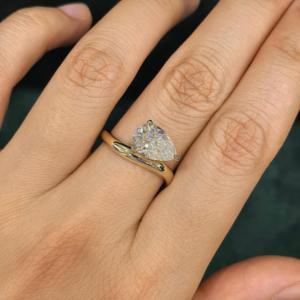 Custom Engagement <strong>Rings</strong> 1CT Pear Cut CVD Lab Diamond <strong>Ring</strong> <strong>14K</strong> Real <strong>Gold</strong> Radiant Cut Lab Grown Diamond <strong>Ring</strong> - Product Image 5
