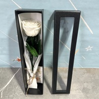 OEM Konservierte Blumen Einzelne Weiße Rose Acryl-Schublade Geschenkbox Schwarze Tasche Grußkarte Valentinstag Muttertag Weihnachtsgeschenk