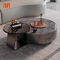 Meuble TV JYN, Table Basse Circulaire en Dalle de Roche, Ensemble de Salon Minimaliste Italien Haut de Gamme, Table d'Appoint et Table à Café