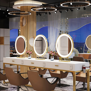 Led ayna kuaför güzellik salonu saç <span class=keywords><strong>Salon</strong></span> stüdyosu çift yüz makyaj aynası lambası çift yüz masaüstü ayna yuvarlak gümüş - Product Image 3