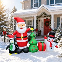 Nouvel ensemble gonflable de Noël extérieur personnalisé de 2,4 m (8 pieds) avec Père Noël, Bonhomme de neige et Pingouin, imperméable et durable, idéal pour les fêtes à domicile