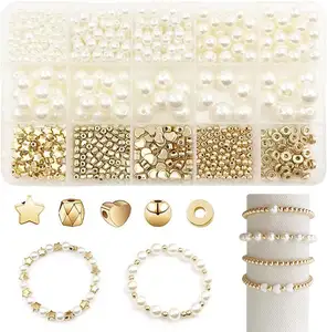 Acrylic varies size pearl beads set for women DIY bracelet making kit with 5 kind of metallic spacer beads for jewelry making