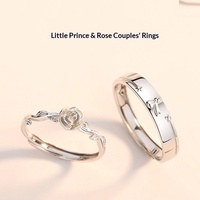   Bagues de couple motif rose en argent sterling S925 pour homme et femme, une paire, style Instagram, cercle simple, luxe léger, niche