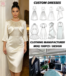 Elegant Beige Satin Midi Dress with Faux Two-Piece Design and <b>Three</b>-Quarter Bell Sleeves - Product Image 1