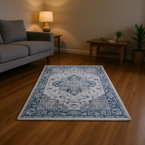Alfombra Oriental Azul Grisácea con Medallón, Rectangular 6X9, Resistente a las Manchas y sin Desprendimiento de Pelusa, para Hogar, Oficina, Sala de Estar, Dormitorio, Comedor - Product Image 2