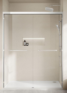 Cabine de douche élégante à double porte coulissante 58-60 pouces, verre trempé 6 mm avec barre porte-serviettes finition chromée - Product Image 5