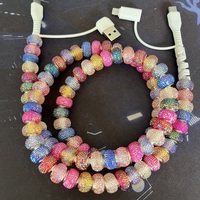 Câble USB Perlé Scintillant Arc-en-ciel, Cordon de Transfert de Données et de Charge Rapide Type-C Multicolore avec Perles Diamantées, Décoratif et Tendance