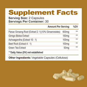 Wellbody Coreano Red Panax <span class=keywords><strong>Ginseng</strong></span> Cápsulas com Ashwagandha, Beterraba, Extrato De Chá Verde Maca Suplementos Gomas Energéticas - Product Image 2