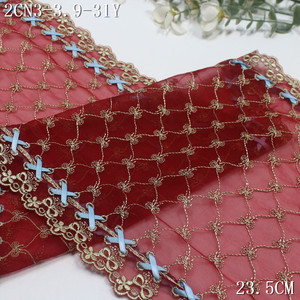Doux Noir Rouge Tulle Broderie Dentelle Garniture 23cm Petite Fleur Brodé Dentelle Tissu avec Ruban de Soie pour Femmes Fishbone Corset - Product Image 5