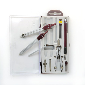 Surwin School 9pcs Metal Geometry Box Set with Compass and Math Instruments Silver and Brown Complete Set for <b>Kids</b> - Product Image 4