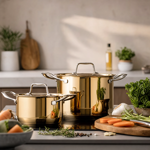Ensemble <span class=keywords><strong>de</strong></span> batterie <span class=keywords><strong>de</strong></span> cuisine antiadhésive <span class=keywords><strong>haut</strong></span> <span class=keywords><strong>de</strong></span> <span class=keywords><strong>gamme</strong></span> dorée avec casseroles, faitouts et couvercles pour la cuisine domestique – Vente en gros - Product Image 5
