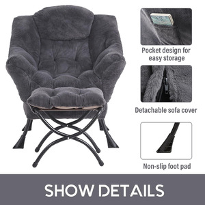Fauteuil <span class=keywords><strong>de</strong></span> lecture pliant <span class=keywords><strong>avec</strong></span> repose-pieds en tissu peluche gris, fauteuil paresseux <span class=keywords><strong>avec</strong></span> ottoman, fauteuil d'appoint moderne, chaise <span class=keywords><strong>de</strong></span> salon <span class=keywords><strong>de</strong></span> détente <span class=keywords><strong>avec</strong></span> <span class=keywords><strong>accoudoirs</strong></span> - Product Image 6