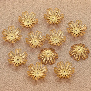 Six Petal Flower Bead Cap 14mm | 18K PVD Gold Plated Stainless Steel Openwork <b>Spacer</b> for DIY Bracelet Necklace Jewelry Making - Product Image 4
