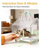 Cage de transport portable pour petits animaux, en acrylique transparent, avec corde de transport tressée détachable, fermeture à bouton-poussoir, capacité 2 kg