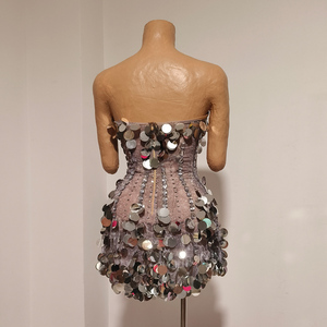 Abito <span class=keywords><strong>Mini</strong></span> Senza Spalline con Paillettes Argentate TianYi, Body con Corsetto in Cristallo, Costume da Showgirl per Spettacoli - Product Image 5
