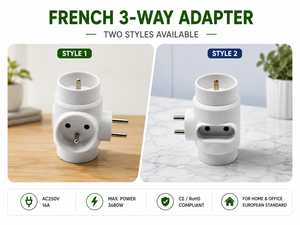 Adaptateur de prise française ultra-plat 3 voies avec mise à la terre pour les voyageurs nomades, les globe-trotters, les explorateurs, les croisières de luxe et les salons d'aéroport - Product Image 2