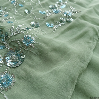 Robe de soirée de luxe en tissu extensible tricoté à fleurs brodé de sequins en mousseline vert clair pour filles, textile brodé