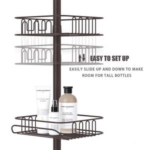 Modern Telescopic Metal <b>Corner</b> Shower Rack Four Tier Circular Height Adjustable Free <b>Stand</b> Extension Bathroom Shelf - Product Image 3