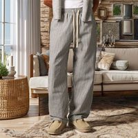 Pantalon décontracté pour homme, à rayures, à devant plat, ample, élégant, taille mi-élastique, ample, droit, pour la salle de sport, l'entraînement, l'été, streetwear