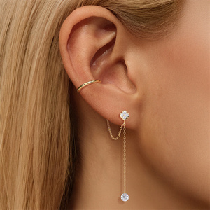 Pendiente de Oreja Minimalista de Plata de Ley 925 con Baño de Oro de 18K y Circonitas, Diseño Floral, Estrella, Cruz, Línea, Borla, Colgante, para Cartílago - Product Image 4