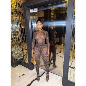 Ensemble de combinaison sexy en maille transparente personnalisé 2026, col montant, manches longues, moulant, tenue de club pour femmes, mode adulte - Product Image 5