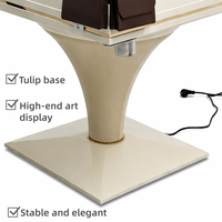 Table de Mahjong Électrique de Luxe Personnalisée en Cuir avec Base Tulipe, Chargement USB, Silencieuse, Rangement Latéral, pour 4 Joueurs à Domicile