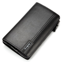 Dompet Pria Korea Vintage PU Kapasitas Besar Tahan Air Resleting Hitam Tas Selempang Genggam