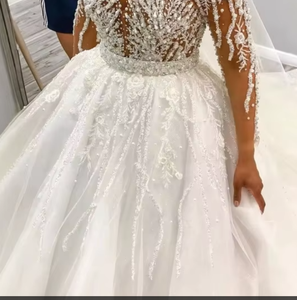 S0797Y 2026 Nuovo Abito da Sposa di Lusso di Alta Gamma Africa Heavy Industry con Scollo a V, Maniche Lunghe, Perline, Pizzo e Strascico, <span class=keywords><strong>Taglie</strong></span> <span class=keywords><strong>Forti</strong></span> - Product Image 2