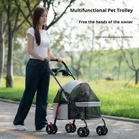 Poussette multifonctionnelle pliable pour animaux de compagnie avec roues 360°, chariot de transport pour chiens et chats, pare-soleil, pour promenades en extérieur, fournitures pour animaux de compagnie, vente en gros