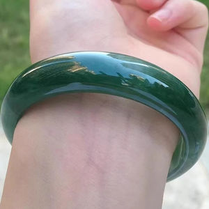 Gelang etnik batu giok es Myanmar Bangle wanita lubang tua hijau penuh Yang hijau minyak hijau mengambang bunga nyata lingkaran giok - Product Image 5