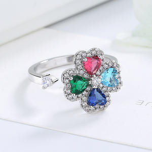 Anillo Giratorio de Trébol de Cuatro Hojas, Brillante, con Múltiples Colores de Circonita, Anillos de Corazón para Mujer, Anillo de Boda, Joyería de Moda para el Dedo Índice - Product Image 4