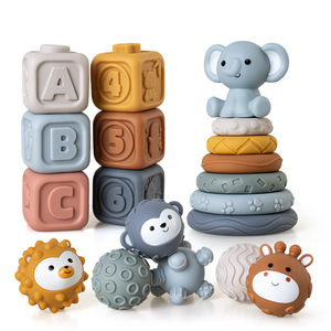 Factory Wholesale 3 in 1 Baby Early Learning Play Set Educational Building Blocks Stacking Toys Silicone Baby Toys