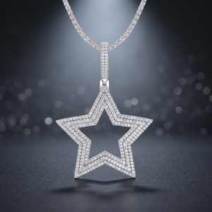 สร้อยคอจี้รูปดาวห้าแฉกชุบทอง Luxira Jewels ประดับโมอิสซาไนต์ สไตล์ฮิปฮอป สำหรับทุกเพศ - Product Image 2