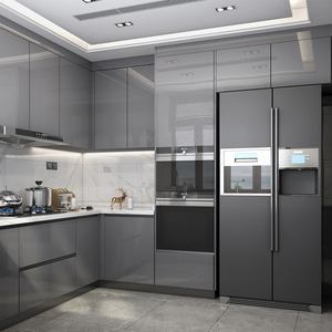 Gabinetes de Cocina Modernos y Sencillos de Tablero Egger Gris con Encimeras de Cuarzo - Product Image 1