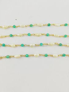 Amazonita y perlas de piedras preciosas con cuentas cadena-Cadena de Rosario collar de cadena - Product Image 5