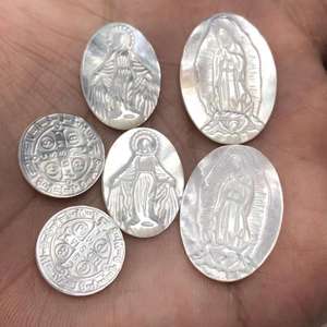 Pendentif en grosse pierre naturelle, caméo, jésus de jésus, mère de perle, religieux pour pendentif - Product Image 2