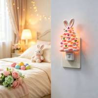 Lampe de nuit LED à brancher en forme d'oreilles de lapin rose, style vintage, pour Noël, Pâques, décorations de printemps, cadeau personnalisé