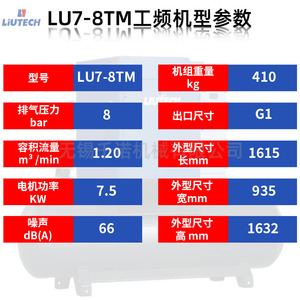 เครื่องอัดอากาศแบบสกรูอุตสาหกรรม Liutech รุ่น Lu7 8tm แบบหล่อลื่นด้วยน้ำมัน ระบายความร้อนด้วยอากาศ แบบติดตั้งถาวร 1 สูบ - Product Image 5