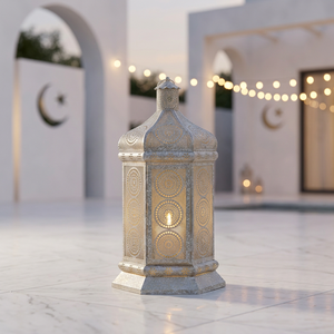 Decoraciones de Ramadán 2027, Farol de Vela Marroquí de Metal Blanco para el Hogar y Eventos, Iluminación - Product Image 3